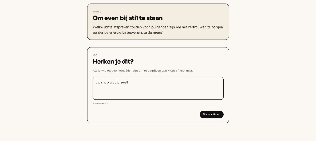 Informele laag: reflectievraag en kader om kort te reageren (herken je dit?).