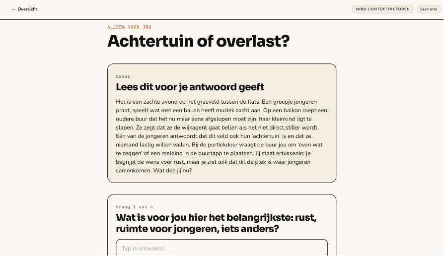 Scenario Builder: casus met open vraag.