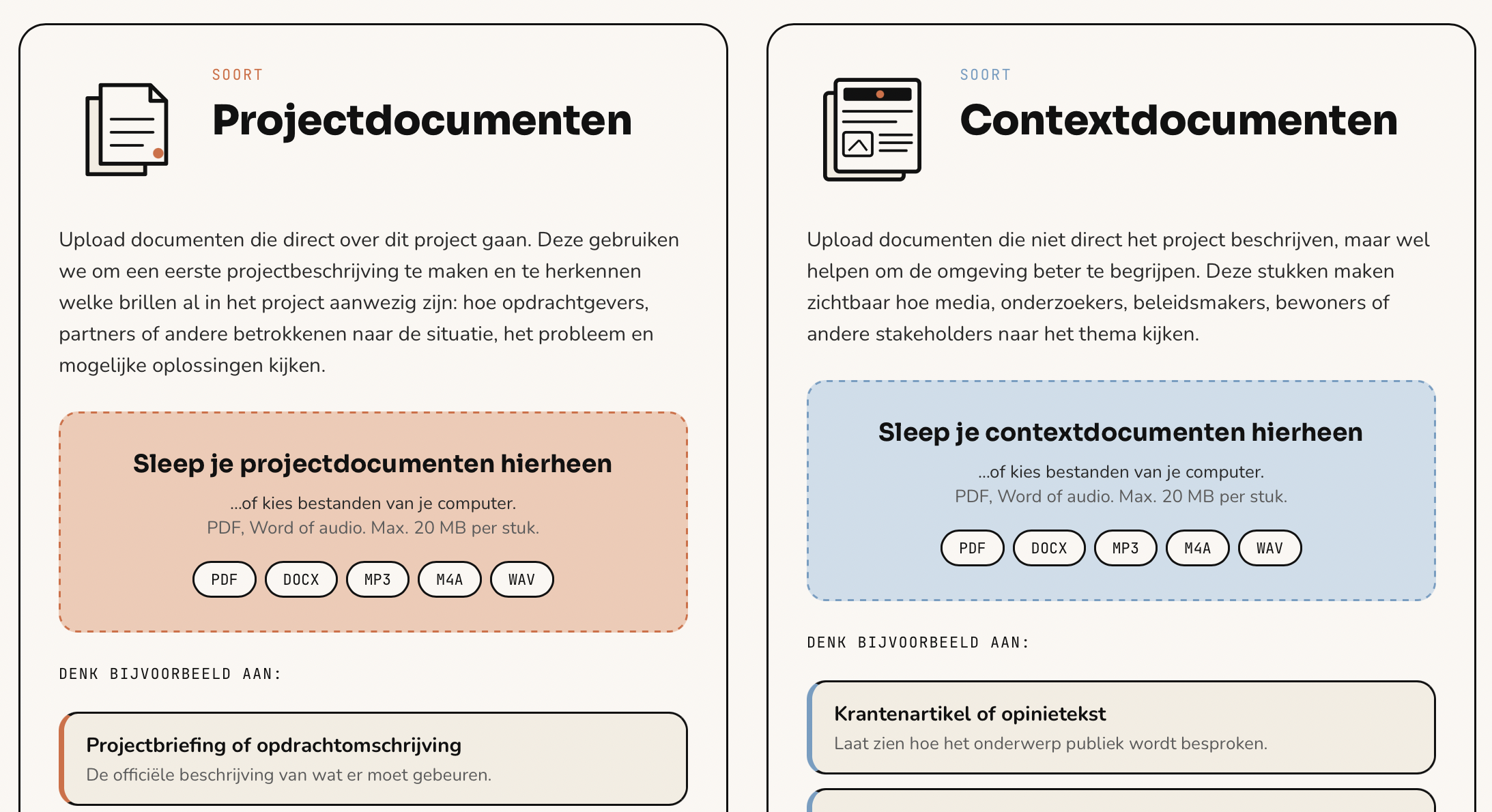 Leesbril: upload van project- en contextdocumenten.